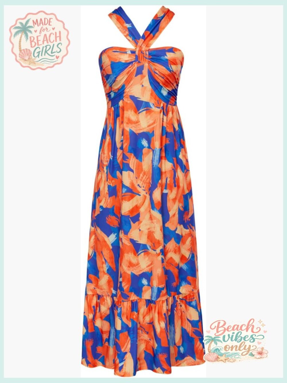 Sleeveless Halter Floral Maxi Dress with Pockets